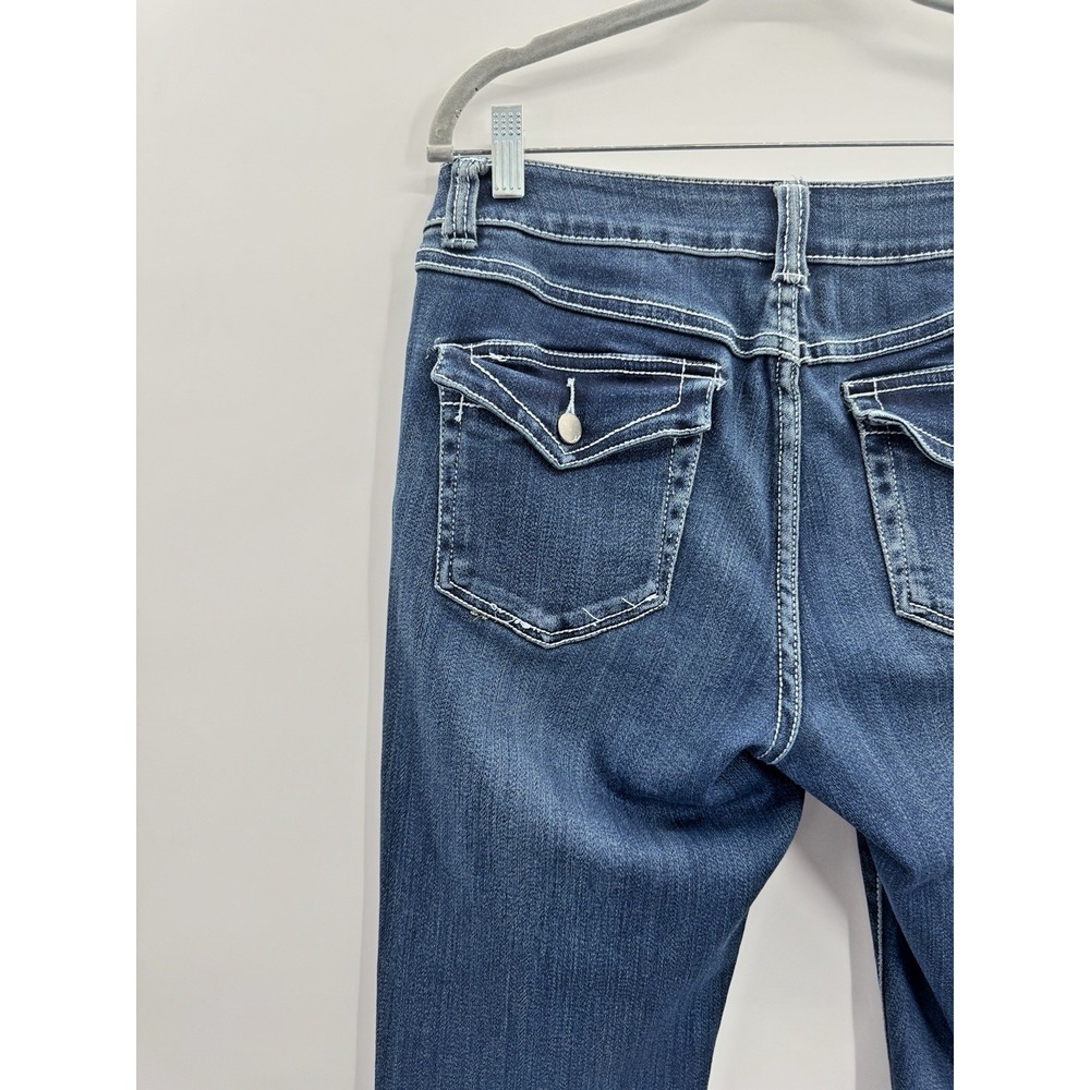 VTG 90s Y2K Denim Boot Leg Jeans 10 S Mid Rise Retro Western Button Back Flap